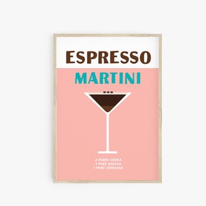 Espresso Martini Cocktail Poster, Cocktail druckbar, adrette Raumdekoration, Alkohol Druck, Barwagen Dekor, Barwagen Wandkunst, Martini Kunstdruck