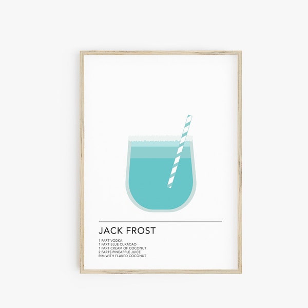 Jack Frost Art Print, Bar Cart Prints, Holiday Cocktail, Blue Winter Drink, Printable Poster, Christmas Drink, Bar Decor, Kitchen Wall Art