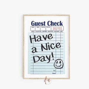 Guest Check Print, Have a Nice Day Trendy Wall Art, Retro Poster, Preppy Room Decor, College Apartment Print, Dorm Room Digitale Prints