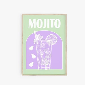 Mojito Cocktail Poster, Alkohol Wandkunst, adrettes Zimmer Dekor, maximalistisches Dekor, Bar Cart Print, adrette druckbare Kunst, trendige Wandkunst