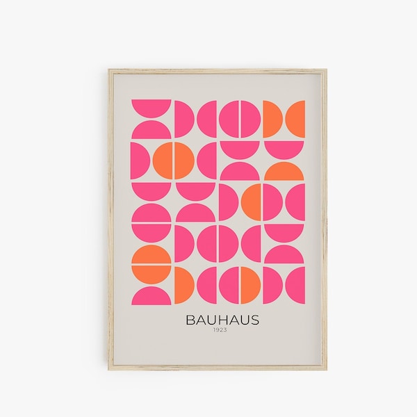 Exhibition Poster Bauhaus, Orange Pink Bauhaus Print, Geometric Circles, Mid Century Modern, Minimalist Wall Art, Retro Printable Poster