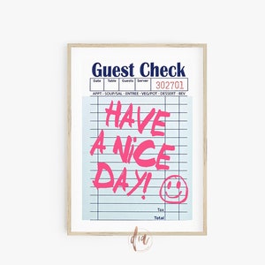 Guest Check Print, Have a Nice Day Retro Poster, Trendy Wall Art, Preppy Room Decor, College Apartment Print, Girls Dorm Room Digitale Prints