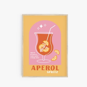 Aperol Spritz Cocktail Druck, Maximalist Dekor, Bar Cart Druck, Retro Cocktail Poster, adrettes Poster, Maximalistische Wandkunst