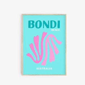 Bondi Beach Poster Print, Travel Poster Preppy Room Decor Colorful Summer Print Maximalist Decor Retro Wall Art Printable Wall Art Y2K Print