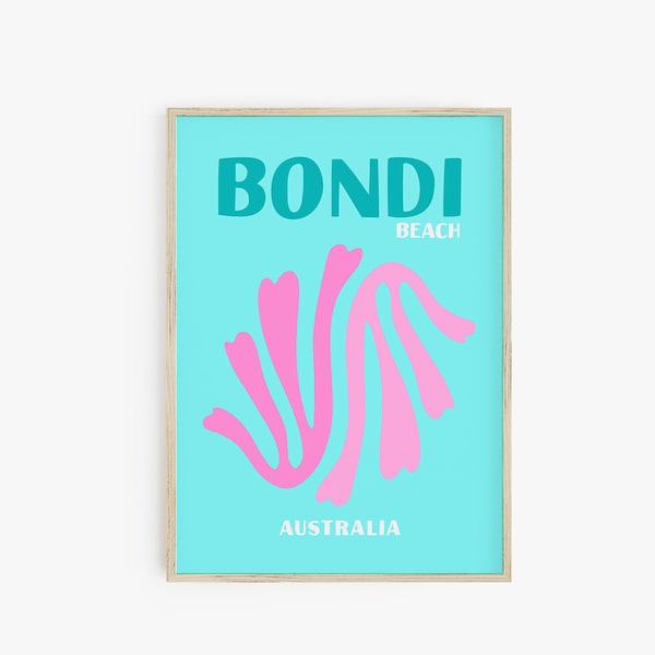 Bondi Beach Poster Print, Travel Poster Preppy Room Decor Colorful Summer Print Maximalist Decor Retro Wall Art Printable Wall Art Y2K Print