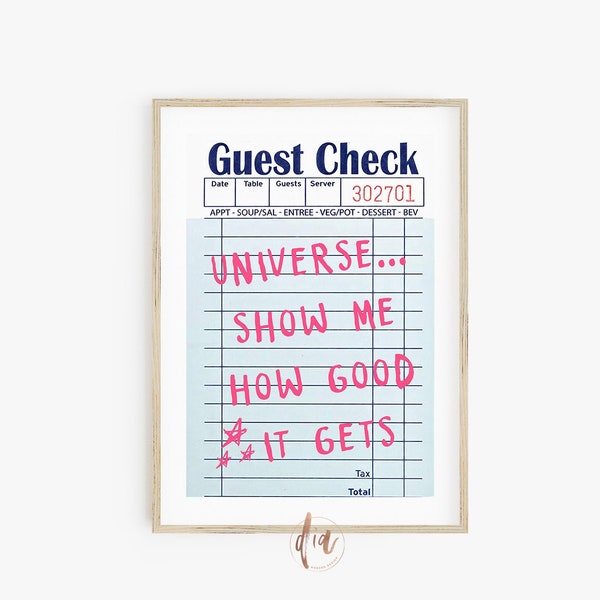 Guest Check Print, Trendy Wall Art, Retro Poster, Printable Art, College Apartment Decor, Dorm Room Digital Prints, Preppy Room Aesthetic