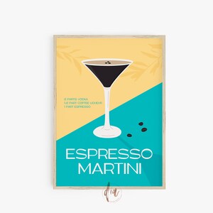 Espresso Martini Poster, Retro Cocktail Druck, adrettes Poster, Barwagen Wandkunst, Getränkedruck, trendige Wandkunst, Retro ästhetischer Digitaldruck