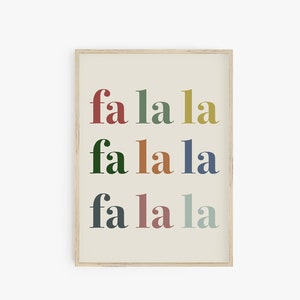 Fa La La Print, Retro Weihnachten Wandkunst, Mid Century Modern Holiday Print, Falala druckbares Poster, Urlaub Dekor, Typografie Digitaldruck
