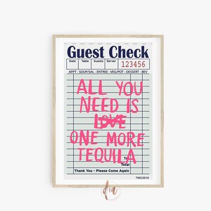 Gast Check Print, Tequila Wandkunst, trendige Wandkunst, lustiger Alkohol Print, Retro Poster, College Wohnung Dekor, Bar Cart Digitaldrucke