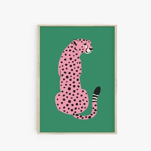 Pink Green Leopard Poster Print, Cheetah Wall Art, Trendy Wall Art, Preppy Room Decor, Maximalist Decor, Printable Boho Wall Art, Boho Decor