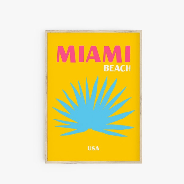 Miami Beach Travel Poster Print, Preppy Room Decor, Retro Wall Art, Maximalist Decor, Bright Retro Poster, Printable Wall Art, Y2K Print