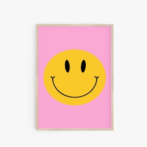 Smiley Face Print, Preppy Poster, Happy Face Print, Y2K Print, Yellow Smiley Face, Y2K Decor, Trendy Wall Art, 90s Aesthetic, Teen Room Art