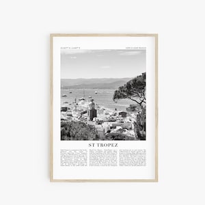 Saint Tropez Travel Poster, Black and White Travel Print, French Riviera Cote D'azur Print, City Wall Art, Printable Poster, Digital Prints