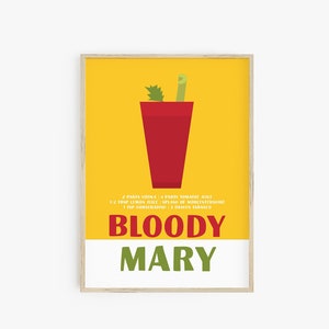 Bloody Mary Cocktail Poster, Likör Poster, adrette Wandkunst, Barwagen Alkohol Wandkunst, helle adrette Raumkunst, maximalistisches Dekor