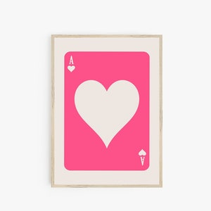 Affiche Ace of Hearts rose chaud, Art mural tendance, Impression de cartes à jouer, Esthétique de chambre rétro, Art mural Preppy moderne, Téléchargement numérique
