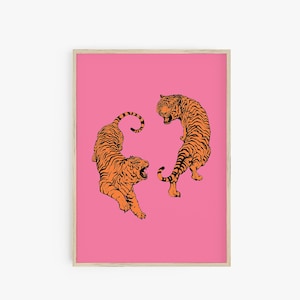 Pink Orange Tiger Print, Preppy Room Decor, Preppy Tiger Poster, Boho Wall Art, Large Printable Poster, Animal Print, Trendy Wall Art