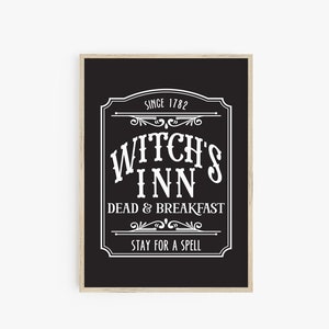 Signe imprimable d&#39;Halloween, décor d&#39;Halloween, signes vintage, impression de grande affiche, impressions numériques, Witch&#39;s Inn Dead and Breakfast, signe imprimable