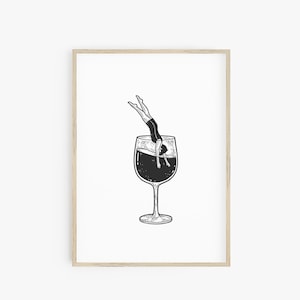 Impresión de vino, cartel de cóctel imprimible, arte de pared de bar boho, impresión de arte de vino retro, decoración de cocina, arte de pared moderno de mediados de siglo, impresiones digitales