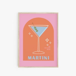 Preppy Cocktail Poster, Martini Druck, Retro Cocktail Wandkunst, druckbare Cocktail Druck, adrette Zimmer Dekor, Maximalist Dekor Barwagen Druck