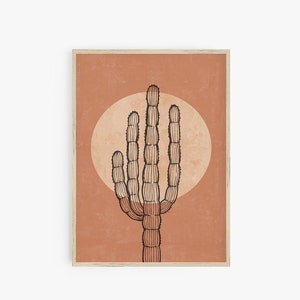 Wüstenkaktus Druck, abstrakter Kaktus Druck, Boho Dekor, Wüstensonne Wand Kunstdruck, Kaktus Linie Kunst, Digitaldrucke, druckbare Wandkunst