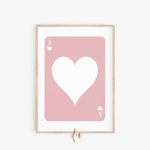 Affiche tendance Ace of Hearts, Blush Pink Retro Wall Art, Playing Cards Print, Room Aesthetic, Modern Preppy Wall Art, Téléchargement numérique