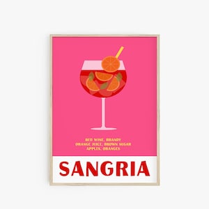 Sangria Posterdruck, Cocktail Wand Kunstdruck, Alkohol Druck, Cocktail Poster, adrette Raumdekoration, Barwagen Druck, adrette druckbare Kunst