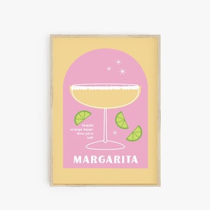 Margarita Cocktail Druck, Retro Cocktail Wandkunst, druckbare Cocktail Poster, Barwagen Druck, adrettes Zimmer Dekor, maximalistisches Dekor adrette Kunst