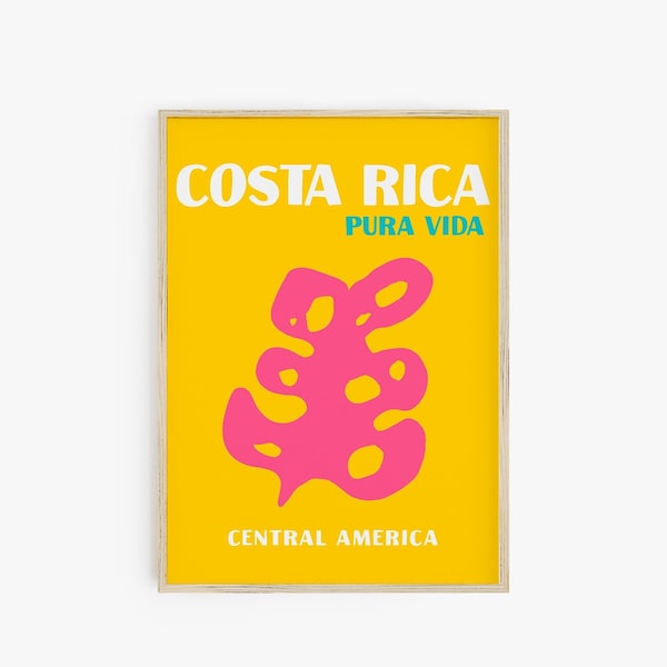 Costa Rica Preppy Travel Poster Print, Pura Vida, Preppy Room Decor, Maximalist Decor, Trendy Wall Art, College Room Print, Girls Room Decor