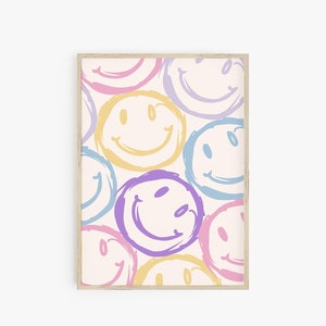 Smiley Face Poster, Y2K Print, Danish Pastel Decor Y2K Decor, Dorm Room Decor, Trendy Wall Art, Groovy Wall Art Teen Room Printable Wall Art