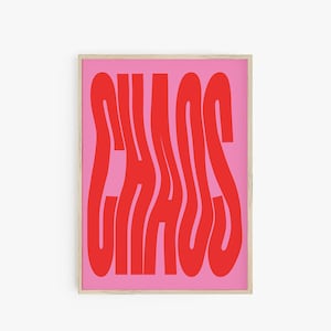 Cartel del caos rojo rosa, decoración preppy, impresión ondulada, arte de pared de moda, arte de pared rosa fuerte, decoración Y2K, impresión tipográfica de dormitorio, impresión de habitación para adolescentes