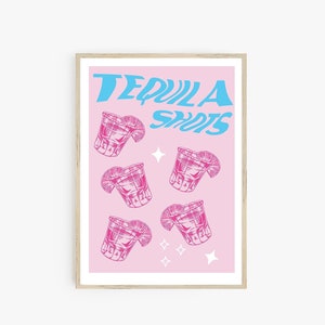 Tequila Shots Print, Retro Cocktail Poster, adrettes Poster, adrette Zimmerdekoration, Barwagen druckbar, Alkohol Druck, digitale Wandkunst, trendig,