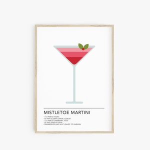 Mistel Martini Rezept Druck, Barwagen Drucke, Urlaub Cocktail, Rotes Wintergetränk, druckbares Poster, Weihnachten Martini, moderne Bar Dekoration