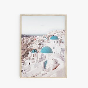 Santorini Wall Art, Oia Greece Printable Art, Blue Domes, Large Travel Poster, Architecture Print, Blue White Decor, Digital Prints