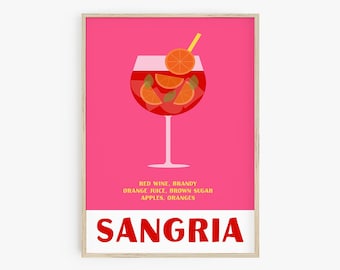 Sangria Poster Print, Cocktail Wall Art Print, Alcohol Print, Cocktail Poster, Preppy Room Decor, Bar Cart Print, Preppy Printable Art