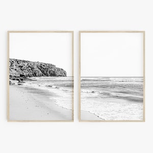 Set of 2 Black and White Coastal Prints, Boho Beach Wall Art Set, California Style Printable Wall Art, Above Bed Art, Printable Wall Art