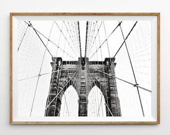 Brooklyn Bridge Print New York Wall Art Travel Poster Black and White Architectural Print New York City Photography Printable Art