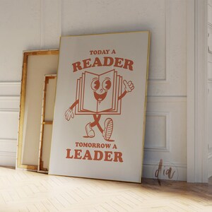 Cartel retro del aula, impresión de arte de pared de lectura, dibujos animados de personajes de mascotas de libros retro, impresión digital de educación en el hogar impresión de arte de los años 70 arte imprimible