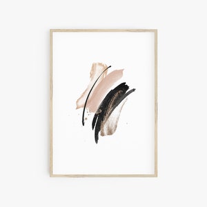 Watercolor Brushstrokes Print, Abstract Wall Decor, Modern Minimalist Wall Art Prints, Black Blush Gold, Downloadable Printable Wall Art, image 1