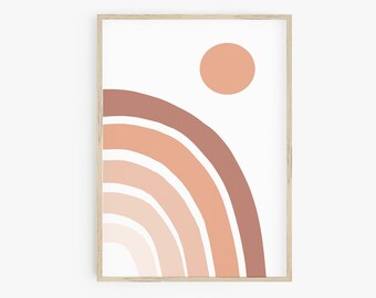 Boho Rainbow Sun Print, Neutral Nursery Decor Gender Neutral Half Rainbow Digital Art Print Kids Room Art Print Playroom Decor Printable Art