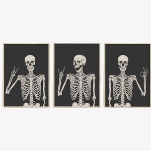 Set of 3 Halloween Prints, Funny Skeletons, Halloween Printable, Digital Prints, Fall Decor, Printable Wall Art, Large Poster Print