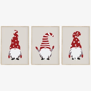 Christmas Gnomes Print Set of 3 Prints, Nordic Gnomes Wall Art Print, Scandinavian Gonks, Scandi Art Set, Kids Room Decor, Holiday Decor