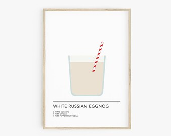 Russian Eggnog Recipe Print, Bar Cart Prints, Holiday Cocktail, Printable Wall Art Poster Print, Christmas Drink, Modern Bar Decor