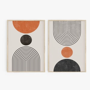 Geometric Print Set of 2 Rainbow Arch Print Mid Century Modern Art Minimalist Wall Art Prints Printable Art Abstract Poster Terracotta Black