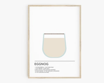 Eggnog Recipe Print, Bar Cart Prints, Holiday Cocktails, Printable Christmas Drinks, Winter Drink Poster, Bar Decor, Kitchen Decor