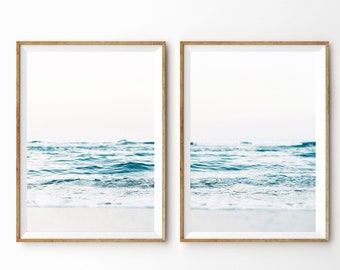 Set of 2 Beach Prints Coastal Wall Art Prints Ocean Print Set Printable Art Tropical Decor 2 Piece Set Ocean Waves Blue Wall Art Summer Art