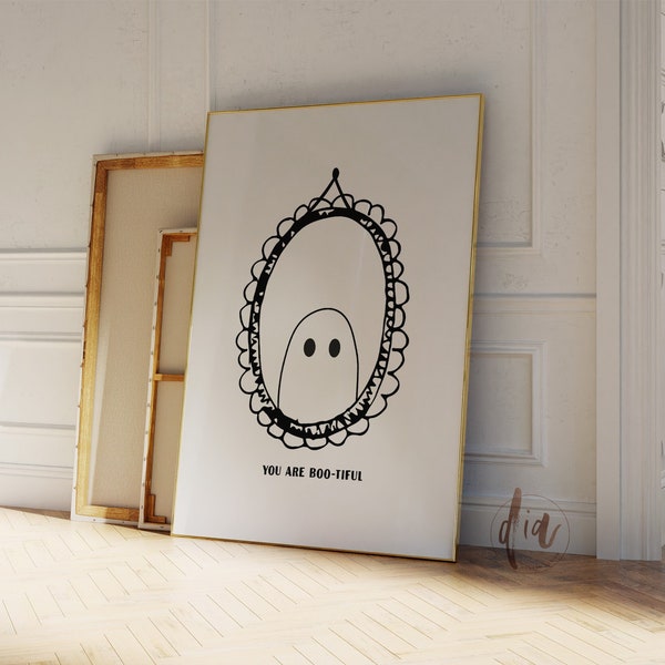 Trendy Halloween Wall Art, Cute Ghost Print, You are Bootiful Positive Affirmation Printable Poster, Downloadable Art Modern Halloween Decor