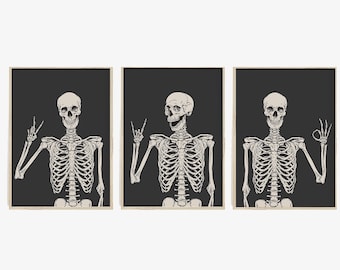 Set of 3 Halloween Prints, Funny Skeletons, Halloween Printable, Digital Prints, Fall Decor, Printable Wall Art, Large Poster Print