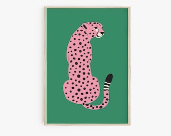 Pink Green Leopard Poster Print, Cheetah Wall Art, Trendy Wall Art, Preppy Room Decor, Maximalist Decor, Printable Boho Wall Art, Boho Decor