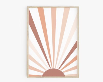 Neutral Sunburst Print, Sun Rays Wall Art Print, Modern Wall Art, Abstract Sun Print, Printable Wall Art, Mid Century Modern Geometric Art