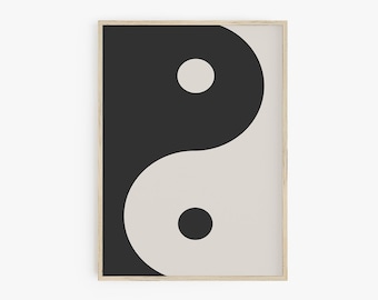 Yin Yang Monochromatic Wall Art, Retro VSCO Room Decor, Minimalist Poster, Indie Aesthetic Decor, Y2K Poster, Yin Yang Poster, 70s Art Print